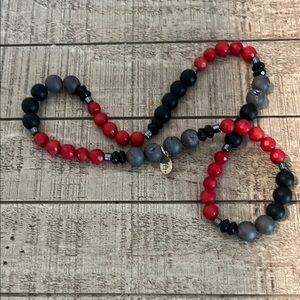 Red and Black Beaded Bracelet Set